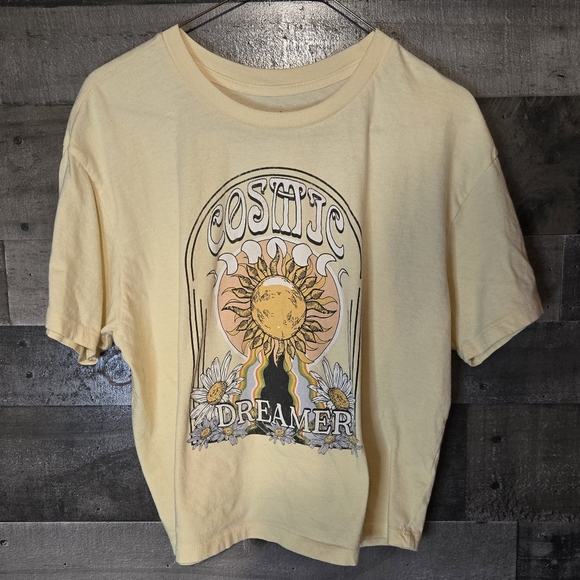 Rebellious One Tops - Rebellious One Pale Yellow Cosmic Dreamer Graphic Tee